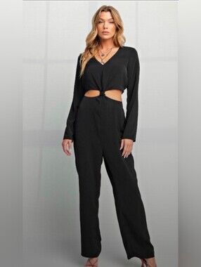 EASEL Dobby Maxi Jumpsuit in Black-M